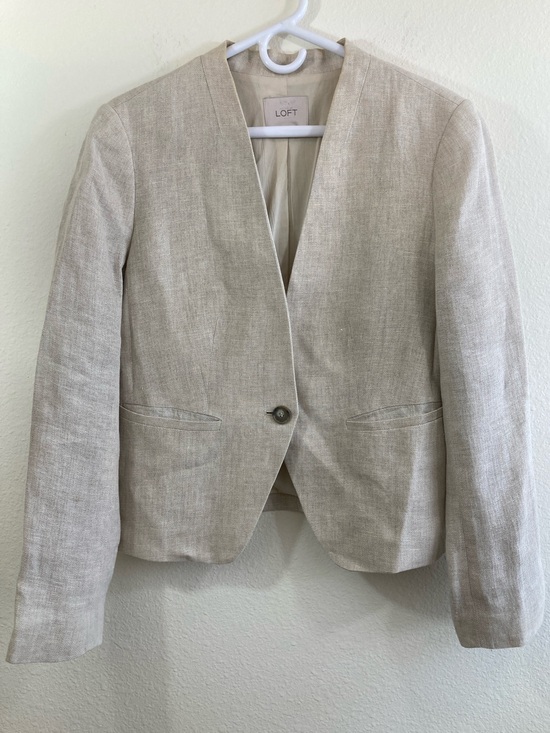 LOFT Jackets & Blazers - LOFT One Button Herringbone Blazer Size 8 Beige Linen Color Jacket